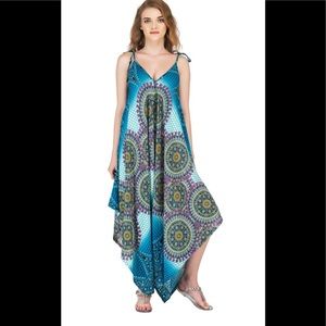 Multi print and color harem pant romper.